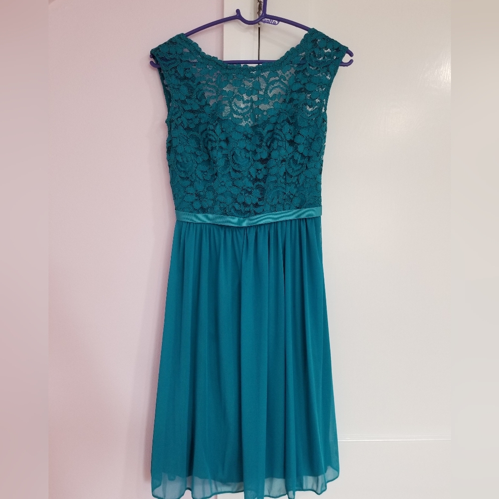 David's Bridal Teal Lace Dress